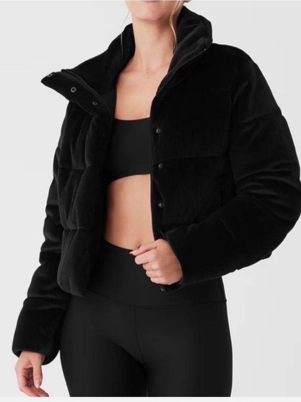Alo Yoga Ribbed Velour Gold Rush Black Cropped Jacket Size Small